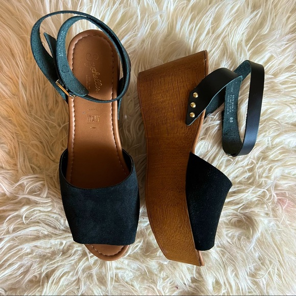 Seychelles made in Italy black brown wood block platform wedge sandal heels - Picture 1 of 5